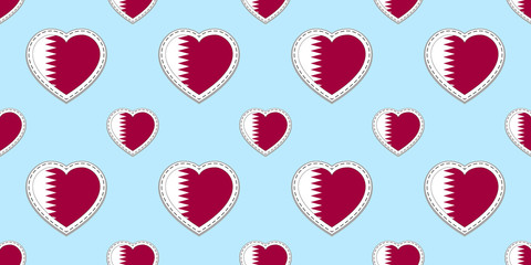 Qatar flag background. Qatari vector stickers. Love hearts symbols. Iranian flags seamless pattern. Good choice for sports pages, travel, school elements. patriotic wallpaper.