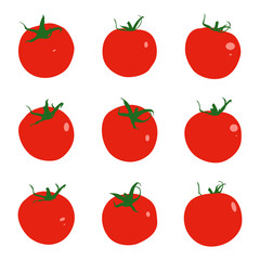 Tomatoes vector cartoon set isolated on a white background.