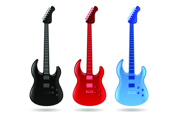 Different color electric guitar, vector illustration of musical instruments guitars