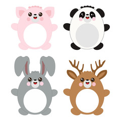 Vector Collection of Cute Hand Drawn Animals. Illustration of Pig, Deer. Rabbits and Pandas are Great for Funny and Unique Greeting Cards