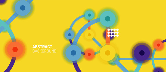 Obraz premium Flat style geometric abstract background, round dots or circle connections on color background. Technology network concept.