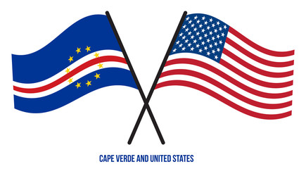 Cape Verde and United States Flags Crossed Flat Style. Official Proportion. Correct Colors