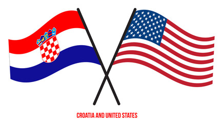 Obraz premium Croatia and United States Flags Crossed And Waving Flat Style. Official Proportion. Correct Colors