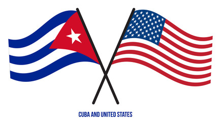 Cuba and United States Flags Crossed And Waving Flat Style. Official Proportion. Correct Colors