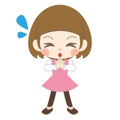 両手を合わせて焦る女の子