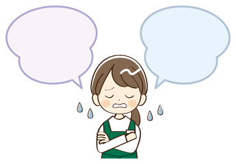 女性、店員、吹き出し、困惑