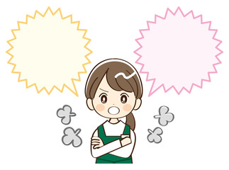 女性、店員、吹き出し、怒る