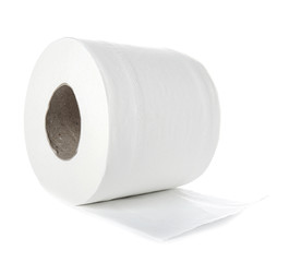 Roll of toilet paper on white background