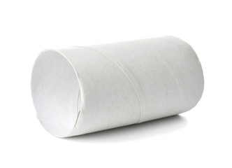 Cardboard tube for toilet paper on white background