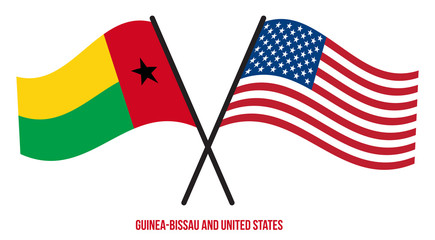 Guinea-Bissau and United States Flags Crossed Flat Style. Official Proportion. Correct Colors