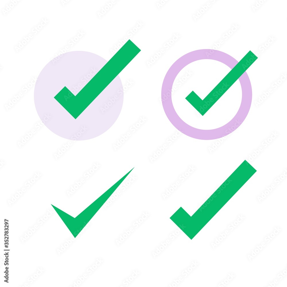 Poster check mark or tick checkbox icon checkmark vector symbol, modern right choice select sign set isolat