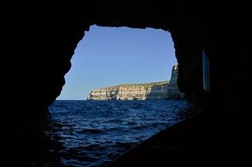 View of a cliff from a sea cave on the island of Gozo.