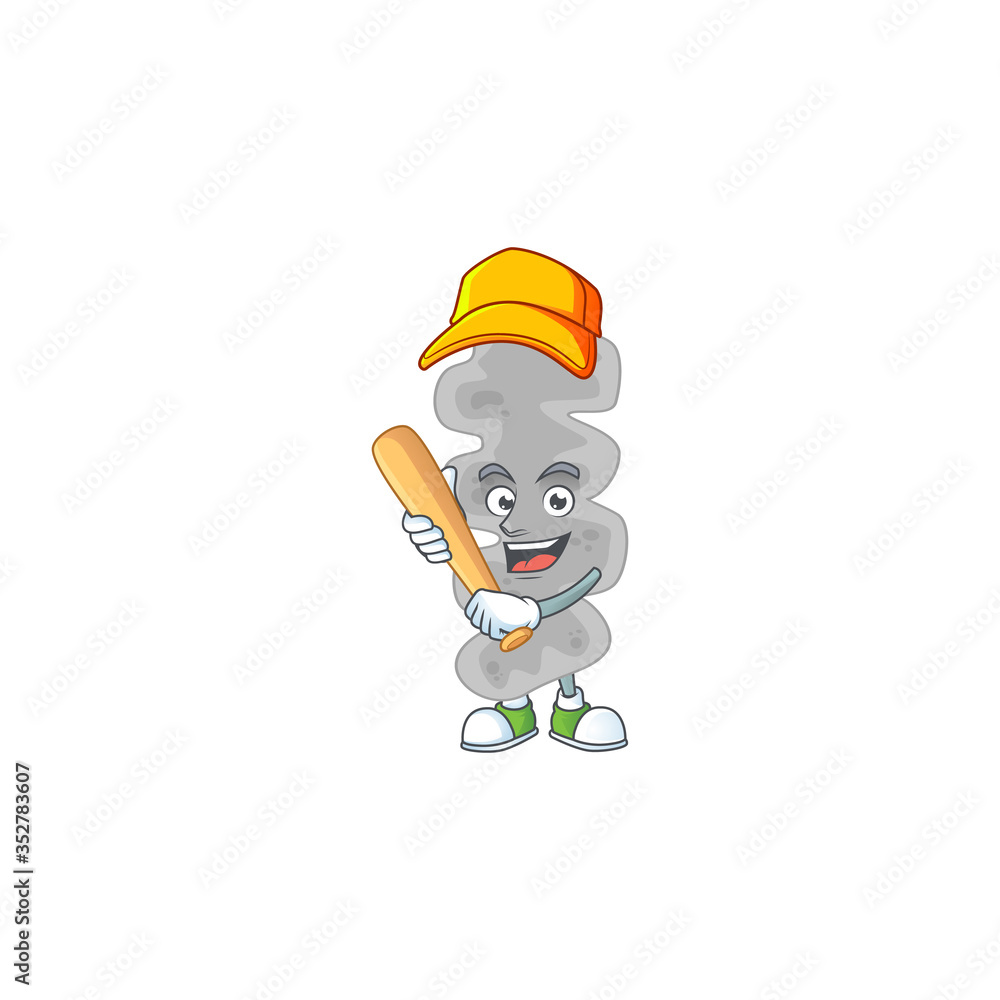 Poster cartoon design concept of leptospirillum ferriphilum playing baseball with stick