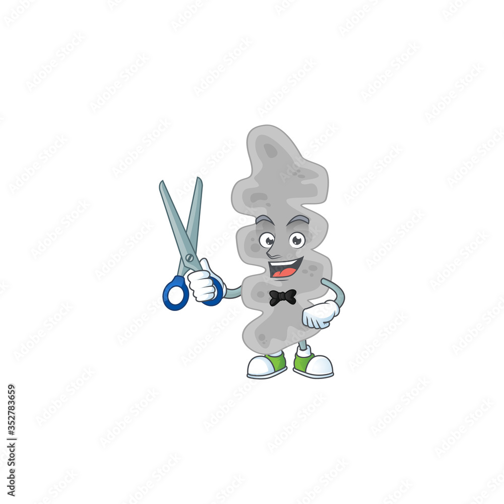 Poster A picture of leptospirillum ferriphilum Barber cartoon character working with scissor