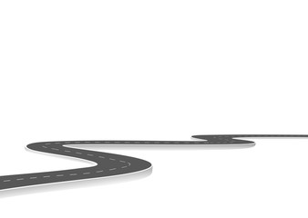 Roadway journey to the future. Asphalt street isolated on white background. Symbols Way to the goal of the end point. Path mean successful business planning Suitable for advertising and presentstation