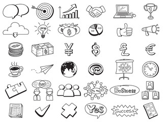 vector icons business doodle set isolated on white background. Freehand style.