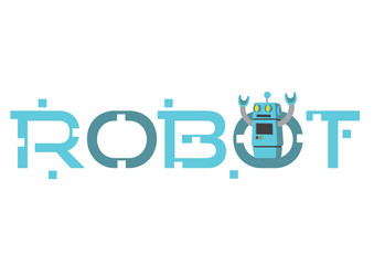 Robot coming out from the typefont. Can be use for label, poster or sticker printing.