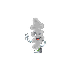 smiling leptospirillum ferriphilum cartoon mascot style with two fingers