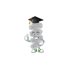 Happy face Mascot design concept of leptospirillum ferriphilum wearing a Graduation hat