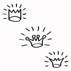 Crown doodle icon logo Hand drawn set Modern children's style Fashion print clothes apparel greeting invitation card picture banner badge poster flyer websites Vector illustration