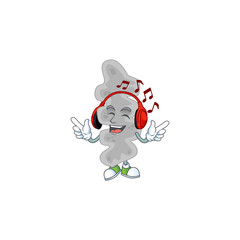 Cartoon drawing design of leptospirillum ferriphilum listening to the music with headset