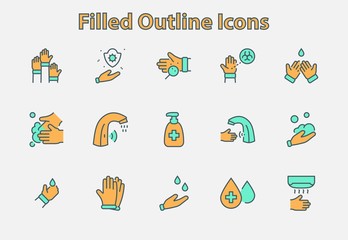 Set of Washing Hands Vector Line Icons. Contains such Icons as Coronavirus, Contactless Water Tap, Antiseptic, Washing Instruction, Hand Dryer, Soap and more. Editable Stroke. 32x32 Pixels.