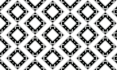 Diagonal squares black and white repeating pattern made from shaped blocks and outlines, vector illustration