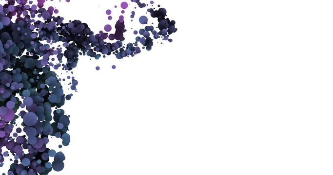 Circles flat bubbles in a liquid animation on white background. Bubble in a underwater flow vortex animated in motion. Fluid simulation as lava lamp