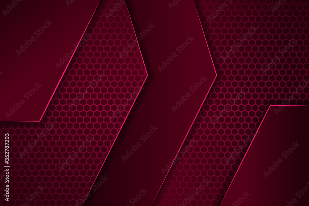 Poster Abstract geometric dark pink gradient techno with hexagon pattern template. Vector pink futuristic web background illustration. light color for border and horizontal layout. 