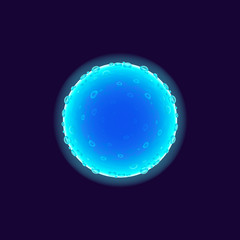 Virus realistic vector illustration. Bacterial cell. Pathogenic organism. Microbiological analysis. 3d isolated blue color circle shape microorganism under microscope on dark blue background