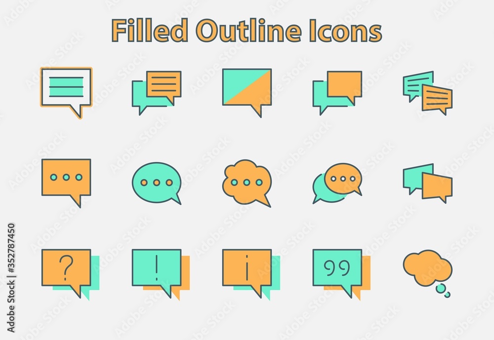 Poster set of speech bubble chat vector lines of icons. editable stroke. 32x32 pixels.