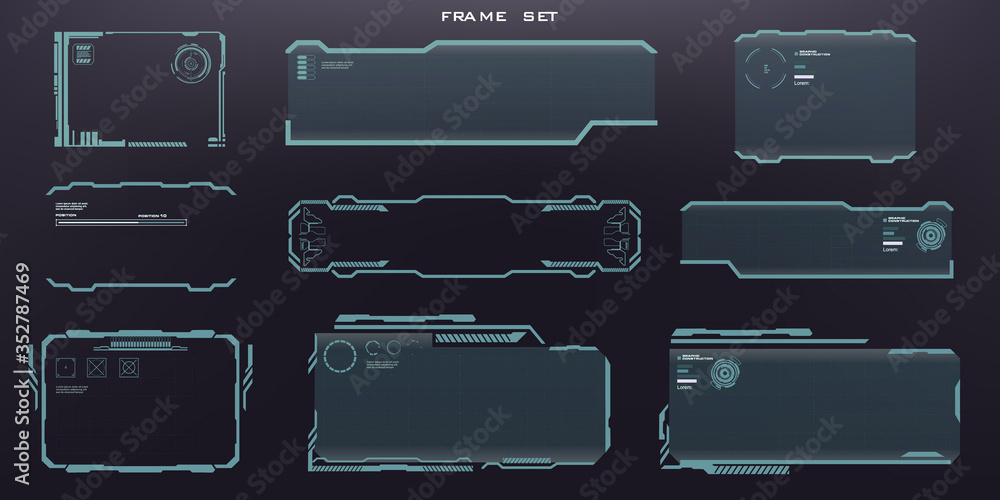 Fototapete techno frame interface set. user interface digital holographic frames with hud elements. set of mode