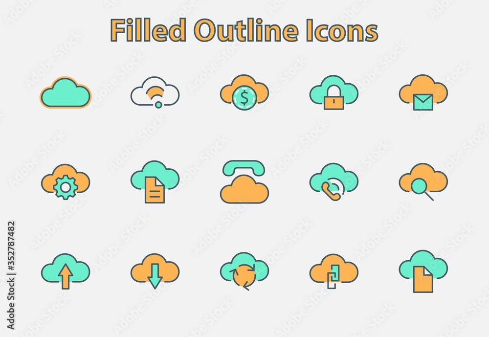 Poster set of cloud vector line icon. it contains symbols to upload, download, link and more. editable stro