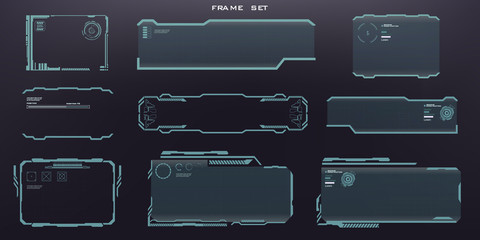 Techno frame interface set. User interface digital holographic frames with HUD elements. Set of modern digital frames user interface. Virtual display