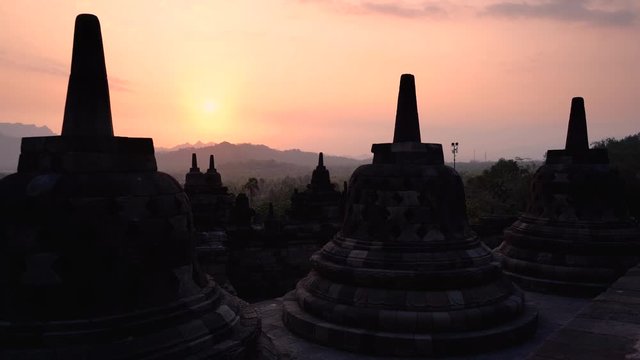 sunset at Borobudur temple in indonesia