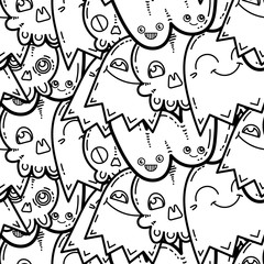 WTF. Kawaii seamless pattern of friendly doodle monsters,cute and fun variety of colors animals