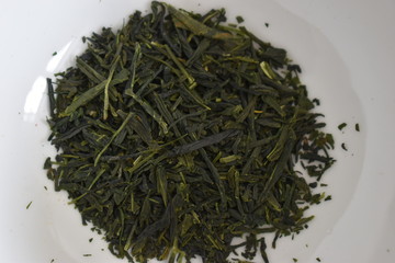 Green sencha tea leaves - can be used as a background