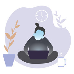 Monochrome picture of people with laptop. Isolated vector flat illustration of characters with notebook. Collection of office person working at home. Online education, studying indoors.