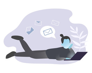 Monochrome picture of people with laptop. Isolated vector flat illustration of characters with notebook. Collection of office person working at home. Online education, studying indoors.