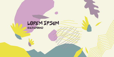 Modern collage of geometric shapes and flowers. Fashionable style of simple shapes and cropping various shapes.