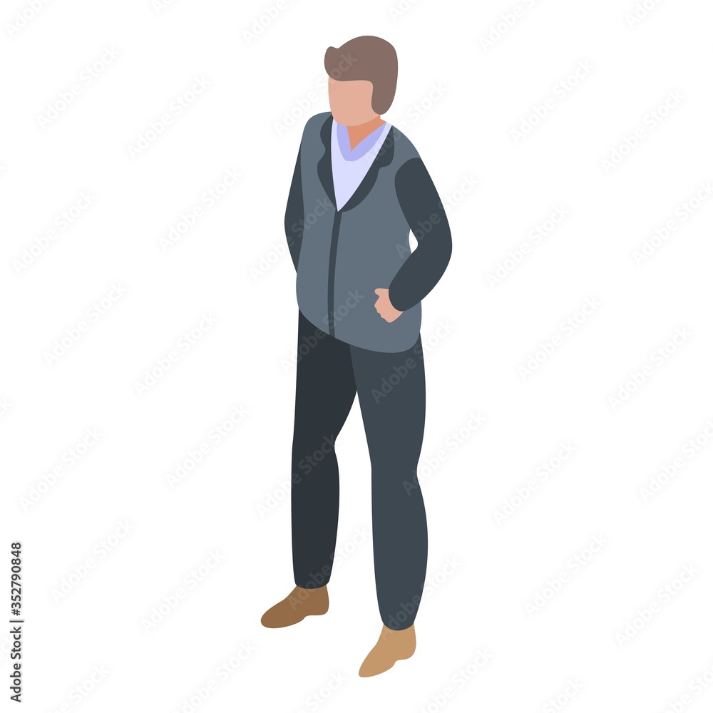 Poster man ready to quest icon. isometric of man ready to quest vector icon for web design isolated on whit