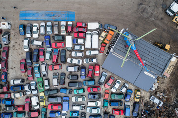 Car Scrapyard auto wrecks Junk Yards Aerial Drone photo 