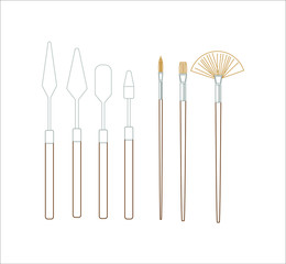 collection of brushes and spatulas to paint canvases. Illustrator for web and mobile design.