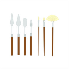 collection of brushes and spatulas to paint canvases. Illustrator for web and mobile design.