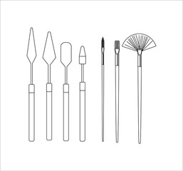 collection of brushes and spatulas to paint canvases. Illustrator for web and mobile design.