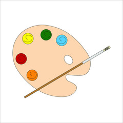 wooden palette with colored paints. Illustrator for web and mobile design.