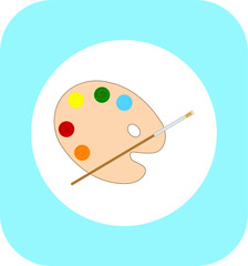 wooden palette with colored paints. Illustrator for web and mobile design.