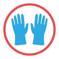 blue gloves with a round red sign. signboard, poster-entrance to the room strictly in protective equipment.