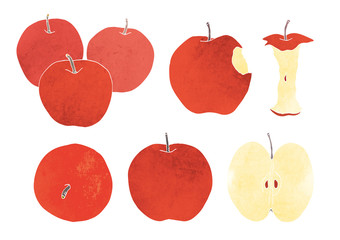 いろんなりんごのベクターイラスト（水彩）