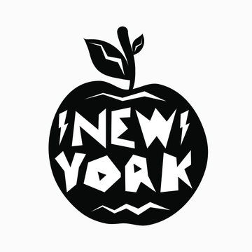 New york usa america logo icon emblem with lightning apple lettering hand drawn modern design fashion print clothes apparel greeting invitation card picture banner badge poster flyer websites Vector